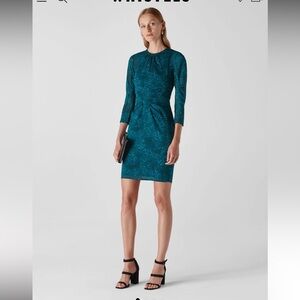 Whistles Teal Big Cat Silk Bodycon